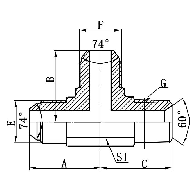 AJJN JIC Male 74° Cone/NPT Male Run Tee