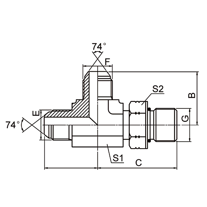 AJJO-OG JIC ORB run tee hydraulic fitting L-Series ISO 11926-3