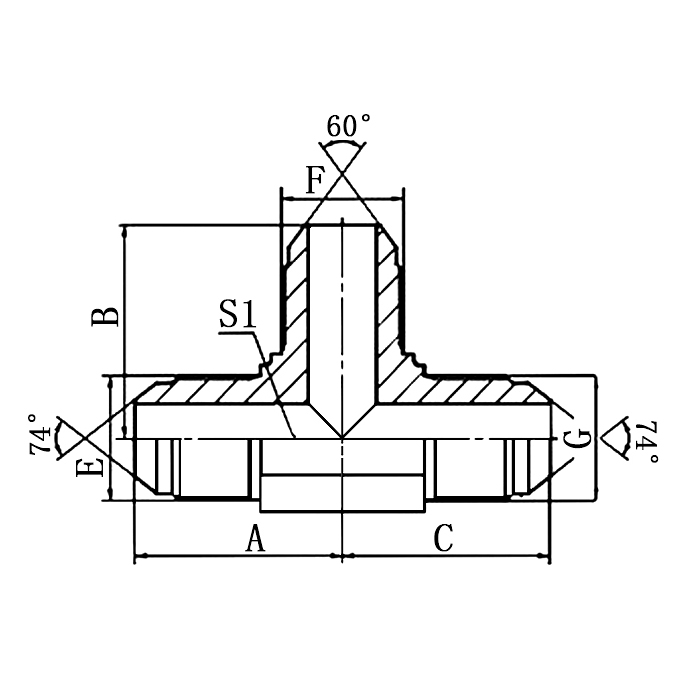 AJNJ JIC Male 74° Cone/NPT Male Branch Tee
