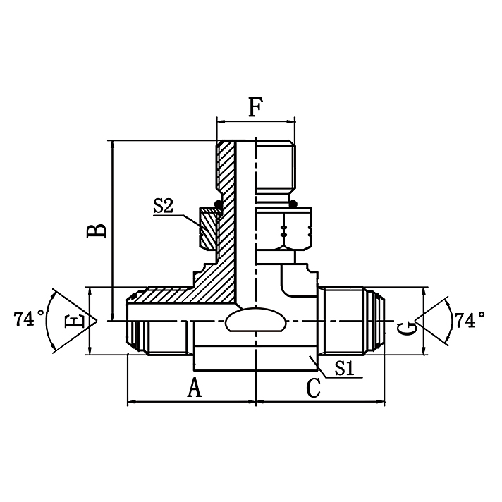 AJOJ-OG JIC ORB branch tee hydraulic fitting L-Series ISO 11926-3