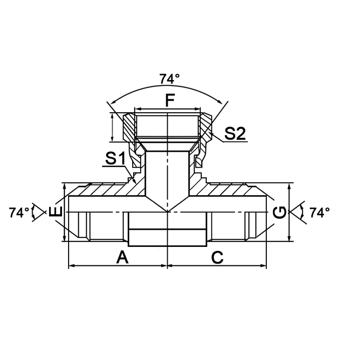 BJ JIC Male 74° Cone to JIC Female Branch Tee | JIC 74° cone adapter