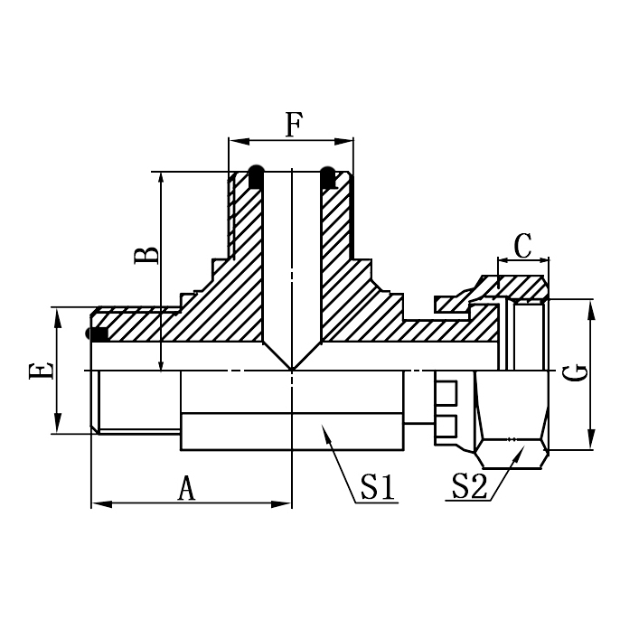 CF ORFS run tee fitting for reliable hydraulic line distribution