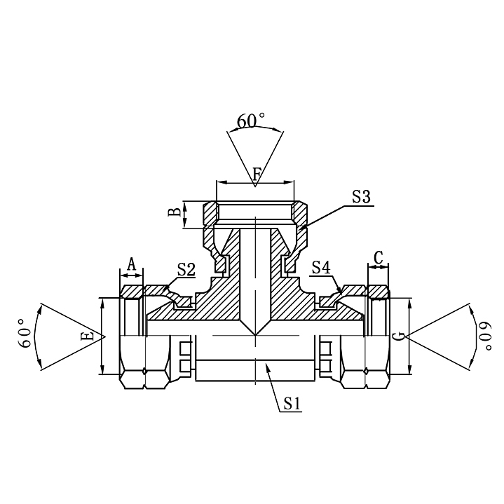DB BSP Female 60° Cone Tee Hydraulic Adapter