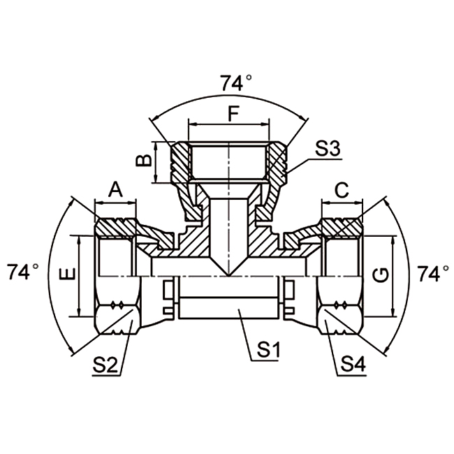 DJ JIC Female 74° Seat Run Tee Hydraulic Adapter
