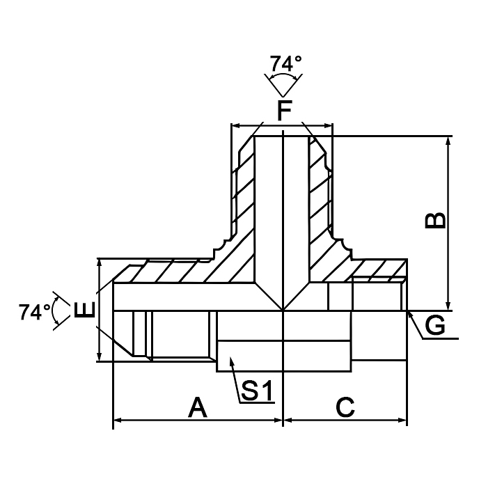 LJJN JIC Male 74° Cone to NPT Female Run Tee Adapter